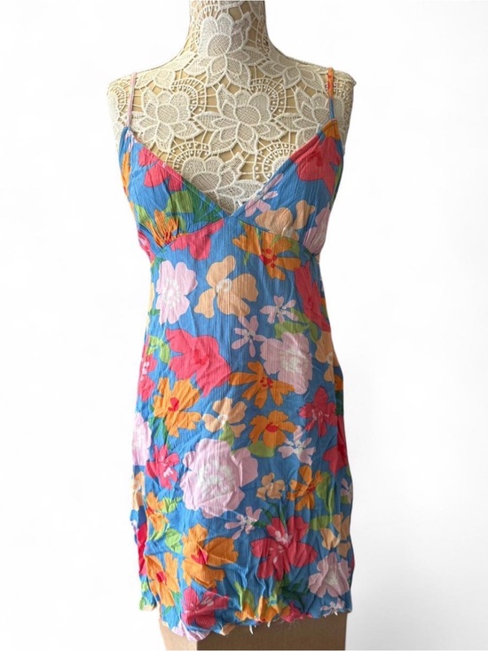 Billabong Dresses & Skirts - Billabong Blue Floral Midi Dress with Pink, Orange & Yellow Flowers